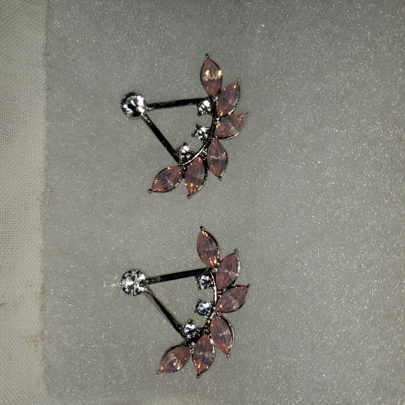 J Crew Opal Pink Crystals Marquis Silvertone Jacket Pierced Earrings - Picture 1 of 4